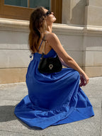 Royal Blue 100% Cotton Women's Maxi Dress - Criss Cross Backless Strappy Sundress - V-neck Summer Beach Vacation Dress 2026