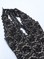 Black Lace Overlay Women's Maxi Dress - Halter Backless Nude Lining Gown - Sexy Bodycon Night Out Party Dress 2026