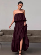 100% Cotton Strapless Women's Maxi Dress In Earth Tones - Sexy Tube Top Ruffle Sundress - Boho Beach Vacation Long Dress 2026