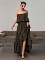 100% Cotton Strapless Women's Maxi Dress In Earth Tones - Sexy Tube Top Ruffle Sundress - Boho Beach Vacation Long Dress 2026