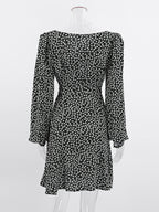 Vintage Ditsy Floral Women's Tea Dress - Puff Sleeve Belted Mini Dress - Pointed Collar Romantic Date Night Outfits 2026