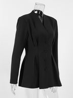 Hourglass Tailored Women's Black Blazer - Structured Shoulder Single-breasted Cinched Jacket - Corporate Core Casual Workwear Outer 2026