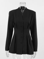 Hourglass Tailored Women's Black Blazer - Structured Shoulder Single-breasted Cinched Jacket - Corporate Core Casual Workwear Outer 2026