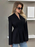 Hourglass Tailored Women's Black Blazer - Structured Shoulder Single-breasted Cinched Jacket - Corporate Core Casual Workwear Outer 2026