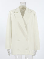 Cream Notched Lapel Women's Blazer - Oversized Single Breasted Jacket - Quiet Minimalist Street Casual Spring Outfit 2026