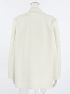 Cream Notched Lapel Women's Blazer - Oversized Single Breasted Jacket - Quiet Minimalist Street Casual Spring Outfit 2026