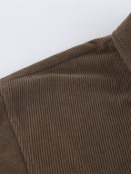 Brown Corduroy Women's Cropped Jacket - Oversized Utility Top - Maillard Style Streetwear Casual Daily Outfits 2026