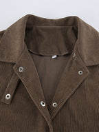 Brown Corduroy Women's Cropped Jacket - Oversized Utility Top - Maillard Style Streetwear Casual Daily Outfits 2026