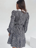 Vintage Ditsy Floral Women's Tea Dress - Puff Sleeve Belted Mini Dress - Pointed Collar Romantic Date Night Outfits 2026
