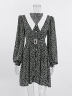 Vintage Ditsy Floral Women's Tea Dress - Puff Sleeve Belted Mini Dress - Pointed Collar Romantic Date Night Outfits 2026