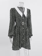 Vintage Ditsy Floral Women's Tea Dress - Puff Sleeve Belted Mini Dress - Pointed Collar Romantic Date Night Outfits 2026