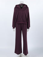 Athleisure Set For Active Women - Plum Hooded Zip-up Wide Leg Tracksuit - 2026 Spring Lounge & Yoga Wear