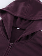 Athleisure Set For Active Women - Plum Hooded Zip-up Wide Leg Tracksuit - 2026 Spring Lounge & Yoga Wear