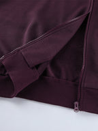 Athleisure Set For Active Women - Plum Hooded Zip-up Wide Leg Tracksuit - 2026 Spring Lounge & Yoga Wear