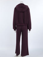 Athleisure Set For Active Women - Plum Hooded Zip-up Wide Leg Tracksuit - 2026 Spring Lounge & Yoga Wear
