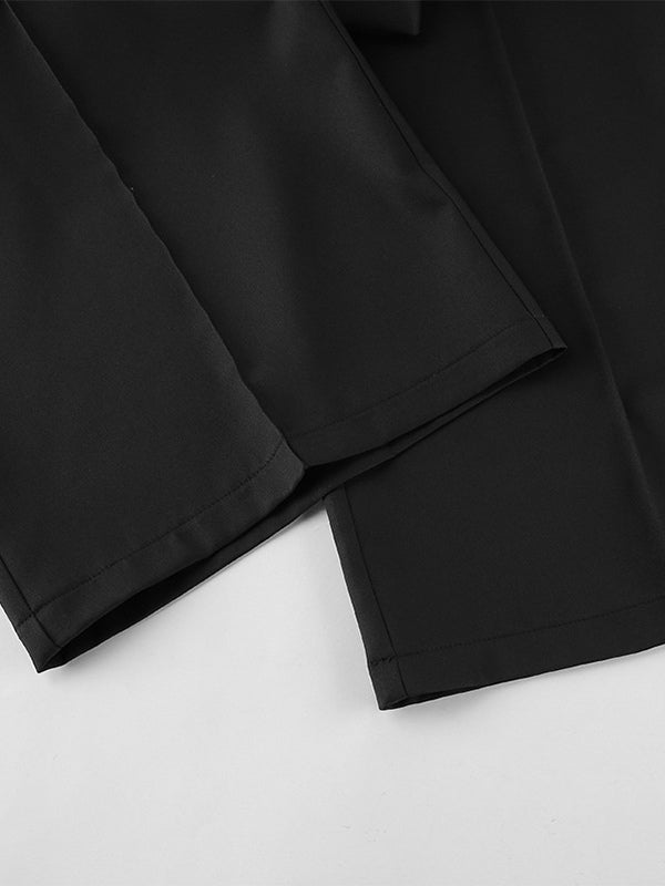 Hourglass Blazer Set For Office Lady - Black Modern Pleated Cinched Waist Tailoring - 2026 Spring Workwear Suit