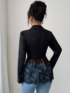 Lace Patchwork Women's Blazer Jacket - Sexy Sheer Hem Slim Fit - Spring Night Out Party Outerwear 2026