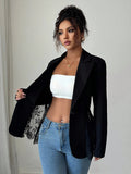 Lace Patchwork Women's Blazer Jacket - Sexy Sheer Hem Slim Fit - Spring Night Out Party Outerwear 2026
