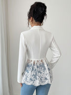 Lace Patchwork Women's Blazer Jacket - Sexy Sheer Hem Slim Fit - Spring Night Out Party Outerwear 2026