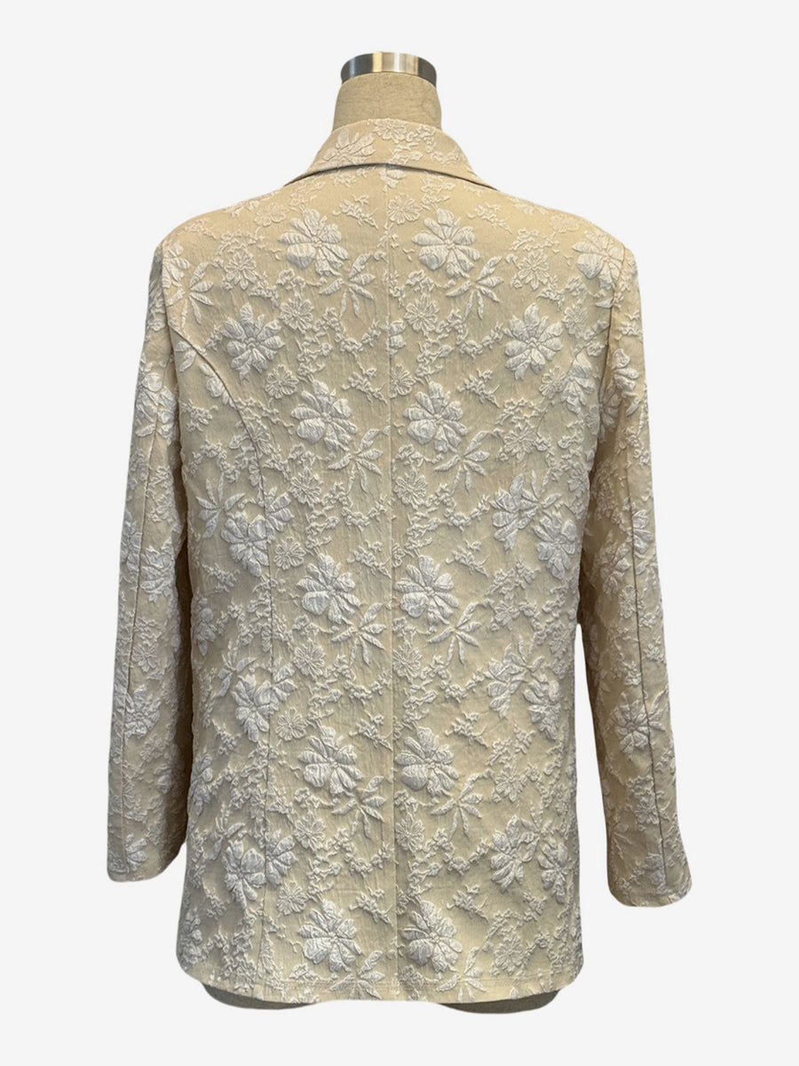 Floral Jacquard Women's Blazer - Elegant 3D Embossed Flower Single Button Regular Fit Jacket - Vintage Chic Spring Wedding Outerwear 2026