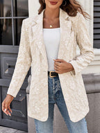 Floral Jacquard Women's Blazer - Elegant 3D Embossed Flower Single Button Regular Fit Jacket - Vintage Chic Spring Wedding Outerwear 2026
