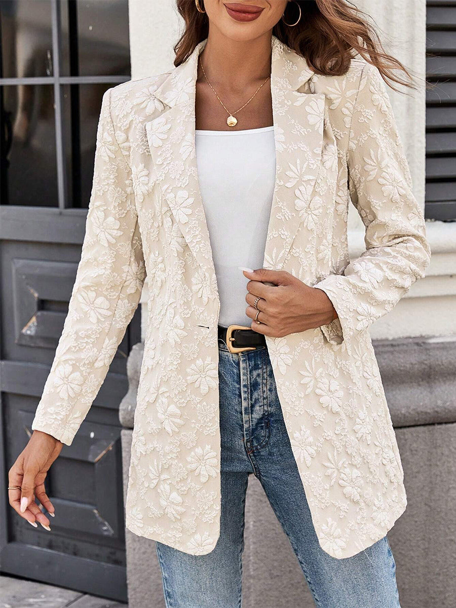 Floral Jacquard Women's Blazer - Elegant 3D Embossed Flower Single Button Regular Fit Jacket - Vintage Chic Spring Wedding Outerwear 2026