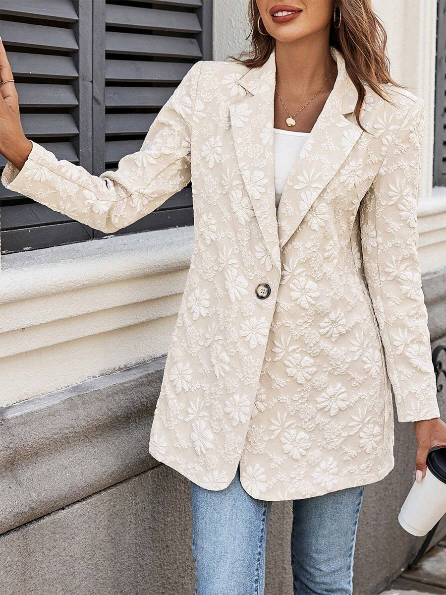 Floral Jacquard Women's Blazer - Elegant 3D Embossed Flower Single Button Regular Fit Jacket - Vintage Chic Spring Wedding Outerwear 2026