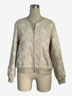 Floral Jacquard Women's Bomber Jacket - Elegant 3D Embossed Flower Zip Up Slim Fit - Chic Spring Streetwear 2026