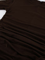 Chic Women's Coffee Bodycon Dress - Sexy Ruched Design Long Sleeve Mini Cut - Minimalist Spring Clubwear 2026