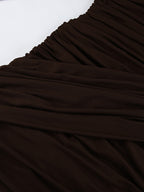 Chic Women's Coffee Bodycon Dress - Sexy Ruched Design Long Sleeve Mini Cut - Minimalist Spring Clubwear 2026