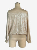 Champagne Gold Women's Bomber Jacket - Zip Up Ribbed Trim Slim Fit - Metallic Spring Party Outerwear 2026