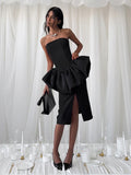 Elegant Women's 2 Piece Set - Vintage Peplum Tube Top & Side Slit Midi Skirt - Chic Summer Party Wear 2026