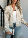 Floral Jacquard Women's Bomber Jacket - Elegant 3D Embossed Flower Zip Up Slim Fit - Chic Spring Streetwear 2026