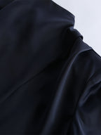 Navy Blue Satin Mini Dress For Women - Elegant Ruched Stand Collar Flare Sleeve - Spring Cocktail Party 2026