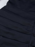 Navy Blue Satin Mini Dress For Women - Elegant Ruched Stand Collar Flare Sleeve - Spring Cocktail Party 2026