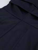Navy Blue Satin Mini Dress For Women - Elegant Ruched Stand Collar Flare Sleeve - Spring Cocktail Party 2026