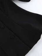 Sophisticated French Style Co-ord Set Women - Puff Sleeve Notch Collar Top Black Wide Leg Pants - Summer Workwear 2026