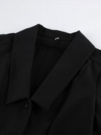 Sophisticated French Style Co-ord Set Women - Puff Sleeve Notch Collar Top Black Wide Leg Pants - Summer Workwear 2026