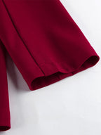 Classy Power Suit Women Office Set - Wine Red Chic Notch Lapel Gold Button Wide Leg Pants - Spring Business Party 2026