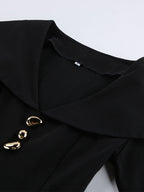 Elegant Two Piece Set Women Trouser Suit - Vintage Large Collar Gold Button Bell Sleeve - Spring Gala Evening Outfit 2026