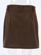 Brown Corduroy Women Mini Skirt - Retro High Waisted Slim Fit A-Line - Spring Casual Streetwear 2026
