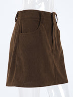 Brown Corduroy Women Mini Skirt - Retro High Waisted Slim Fit A-Line - Spring Casual Streetwear 2026