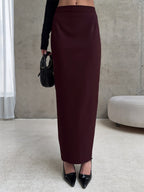 Back Slit Women Maxi Skirt - Elegant High Waist Straight Column - Quiet Luxury Office Wear 2026