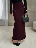 Back Slit Women Maxi Skirt - Elegant High Waist Straight Column - Quiet Luxury Office Wear 2026