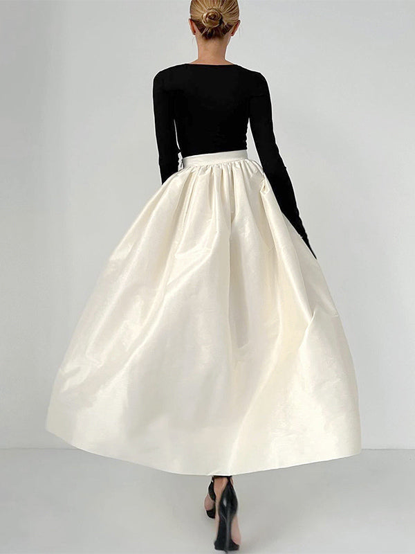 Satin High Waist Women Maxi Skirt - Elegant Pleated Full Swing - Royal Core Wedding Guest Party Skirt 2026