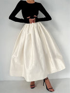 Satin High Waist Women Maxi Skirt - Elegant Pleated Full Swing - Royal Core Wedding Guest Party Skirt 2026