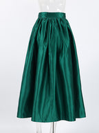 Satin High Waist Women Maxi Skirt - Elegant Pleated Full Swing - Royal Core Wedding Guest Party Skirt 2026