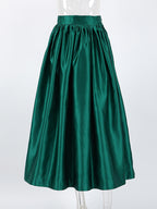 Satin High Waist Women Maxi Skirt - Elegant Pleated Full Swing - Royal Core Wedding Guest Party Skirt 2026