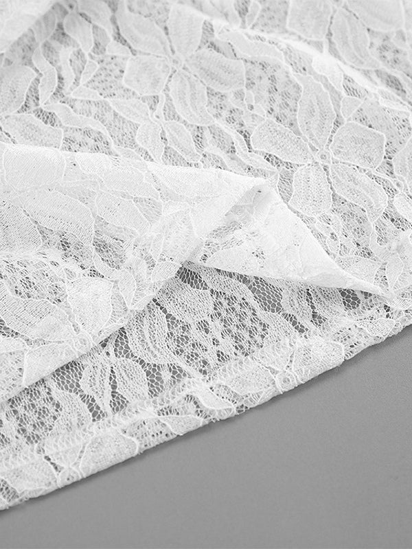 White Floral Lace Women Blouse - Elegant Ruffle Flare Sleeve Sheer Top - Coquette Fairycore Spring Night Out Clubwear 2026
