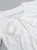 Sheer Floral Lace Women Blouse - White Elegant V-Neck Bell Sleeve Top - Coquette Fairycore Spring Date Night Wear 2026